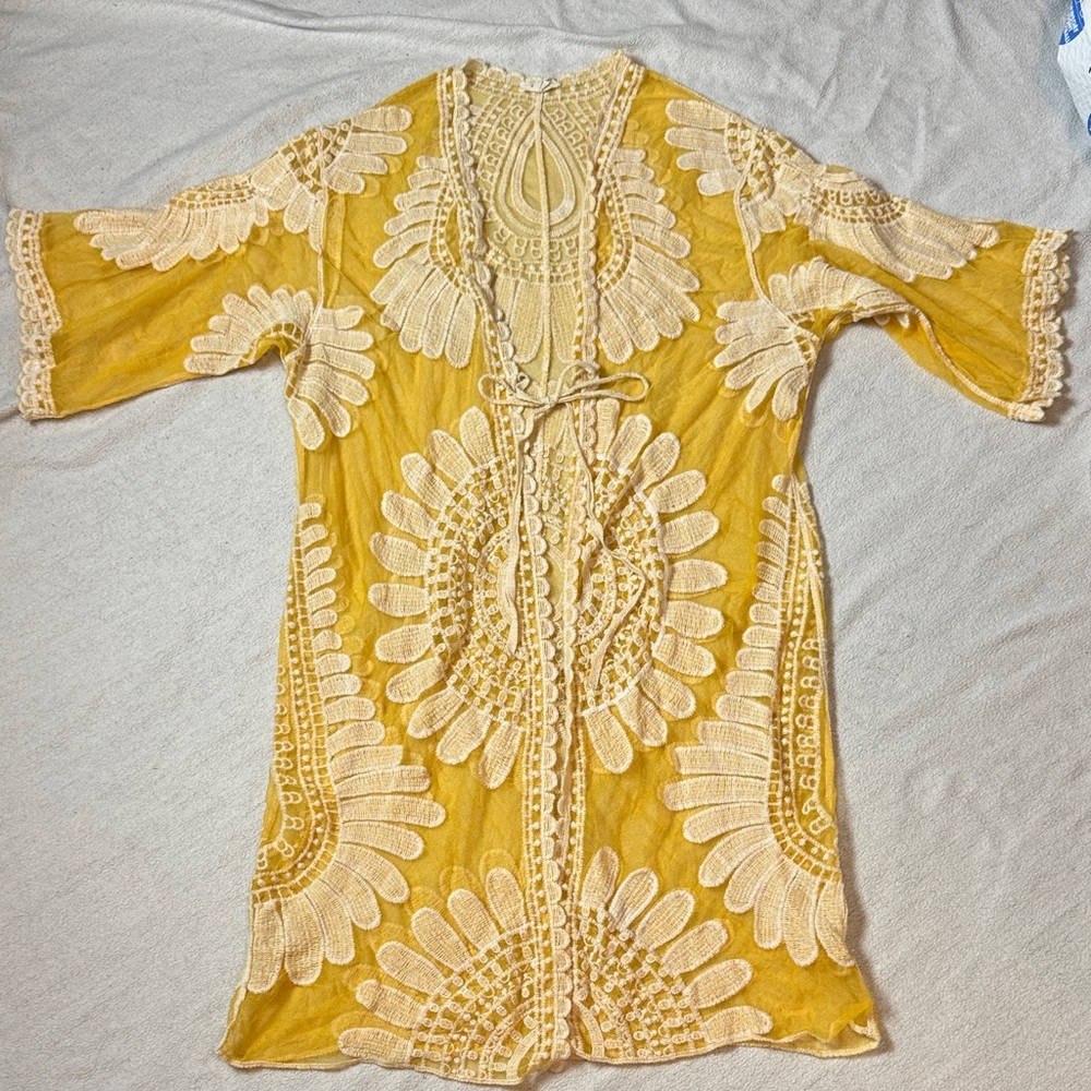 Elegant Yellow Lace Swim Coverup